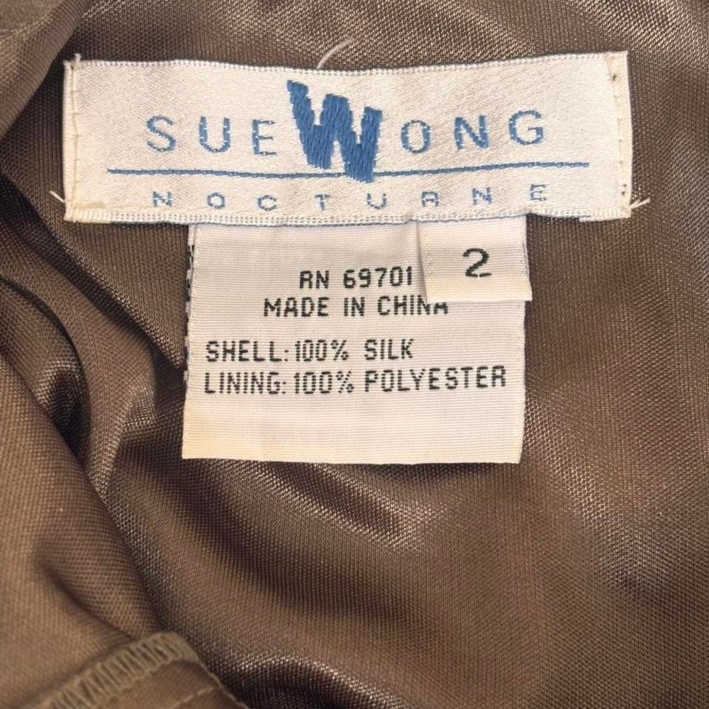 y2k vintage insane Sue Wong brown/olive mossy green brown beaded silk dress 2 - Picture 7 of 7